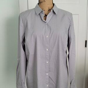 Apt.9 Grey & White Striped Long Sleeve Blouse
